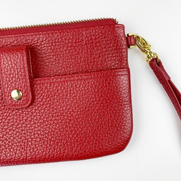 Lodis Wristlet Small Bag Purse Red Leather Zipper - Picture 10 of 12